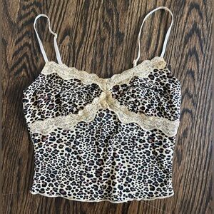 cheetah print lace trim cami crop top